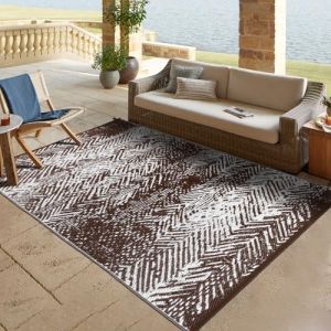 TUKDAK Tapis d'extérieur imperméable 120x180 cm, Tapis de Jardin Pliable réversible, Tapis Tissage Résistant aux UV, Tapis Paille de Plastique Recyclé Résistant pour Terrasse Camping Plage, Marron (CUSTWED, neuf)