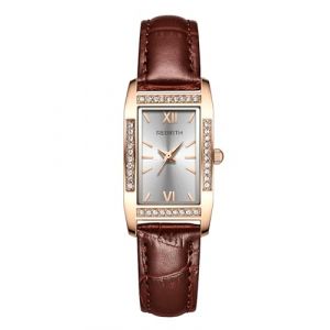 ALCENTIS - Montre Femme rectangulaire - mécanisme à Quartz - Bracelet Cuir - Bordures du Cadran serties de Petits Cristaux décoratifs (Bracelet Marron) (Boutique Online France, neuf)