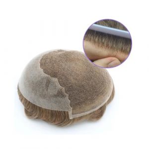 Perruque pour homme, Toupet de cheveux for hommes toupet de cheveux humains europ&eacute;ens syst&egrave;me de remplacement Base suisse dentelle avant postiches minces,Perruque blonde(Lightest Brown,7x9) (zhuyanbo, neuf)