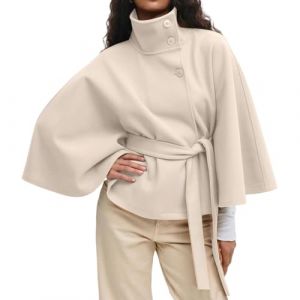 Cocila Ponchos &agrave; Manches Chauve Souris Pour Femmes Manteau En Laine Col Montant Ceinture Cape Veste D'hiver Courte Long Chic (White L) Veste En Jeans Simili Cuir Marron Jean Grande (CHOHJIA, neuf)