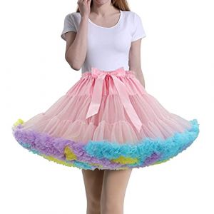 Tmade Jupe en Tulle pour Femme - Jupon de Cosplay Multicouche - Jupe Tutu pour Halloween Rock Party Festival Celebration Longueur : 40 cm - Tour de Taille : 56-100 cm(Rose Multicolore) (Tmade, neuf)