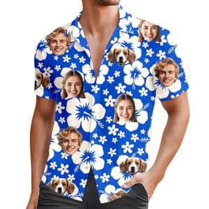 Générique Chemise Hawaienne Personnalisée Homme Personnalisés a Fleur Chemise avec Photo du Visage Ete Manches Courtes Bouton Plage Chemises Tropical Hippie Chemises pour Hommes Femmes (DSxnaPLQ, neuf)