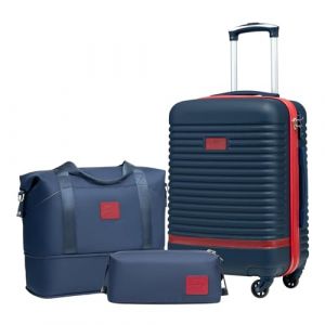 COOLIFE Valise Trolley Valise de Voyage en ABS Coque Rigide Trolley 4 Roues Serrure TSA La Valise Contient 1 Sac de Voyage et 1 Trousse de Toilette (Bleu/Rouge, Lot de 3 valises Cabine) (Coolife EU Directly, neuf)