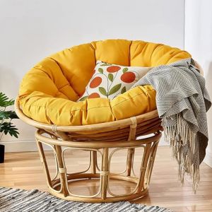 KIUGOP Coussin pour fauteuil papasan, rond, rembourr&eacute;, pour fauteuil papasan, en polyrotin, fauteuil suspendu, coussin de chaise papasan, jaune, 120 x 120 cm (caoguanghuaiamz, neuf)