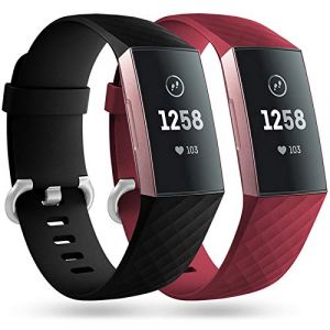 Faliogo 2 Pack Bracelet de Remplacement Compatible avec Fitbit Charge 3 Bracelet/Fitbit Charge 4 Bracelet, Bandes de Sport Classiques pour Femmes Hommes, Petit, Noir/Rouge (Gehuaa-EU, neuf)