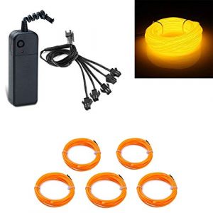 Kmruazre 5x1meter EL Fil Corde En Tube Batterie Alimenté Flexible Neon Light 3 Modes Fil Électroluminescent Pour La Décoration De Noce De Voiture Avec Contrôleur(Jaune) (Kmruazre-fr, neuf)