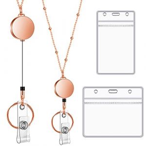 Outus Set Porte-Cartes Identité et Bobine Rétractable Porte-Clés Lanière Rétractable 2 Pcs Porte-Badge Identification Plastique Étanche Transparent et Collier Lanière Acier Inoxydable (Or Rose) (KeerGeroge, neuf)
