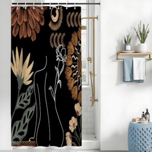 Uiiooazy Rideau Douche Noir, Rideau de Douche 120x200cm Anti Moisissure Abstrait Feuilles Vert Fleuri Rideaux de Baignoire Tissu Lavable Imperm&eacute;able Polyester Rideaux Salle de Bain avec 8 Crochets (dongguibinjingpinxiaodianpu, neuf)