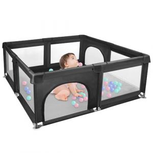 OHMG 120*120*66cm Parc B&eacute;b&eacute; Parc De Jeux B&eacute;b&eacute; D&eacute;montable Lavable Avec 50pcs Boules Plastiques 2 bandes Centre d'activit&eacute;s pour Enfants Grand Parc Adapt&eacute; Int&eacute;rieur Ext&eacute;rieur avec Grille de Protection (jusiZL, neuf)