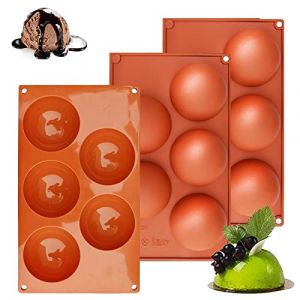 Lot de 3 moules en silicone demi-sphère - Extra large - 5 trous - Rond - 8 cm - Pour la fabrication de chocolat, gâteaux, gelée, dôme et mousse (KAISBANG, neuf)