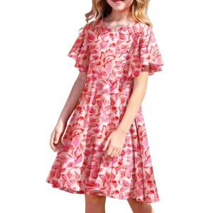 Arshiner Robes d'été pour Filles Robe Florale à Manches Courtes Robe de soirée élégante Robe de Princesse Robe de Plage Anniversaire Hawaïen Mariage Décontractées pour Enfants avec Poche 110-6 Ans (Arshiner Store, neuf)