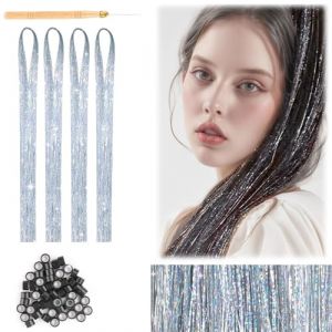 4 Pièce Couleurs Mèches de Cheveux Tinsel, Argentées Mèches de Cheveux à Paillettes, Extensions de Cheveux à Paillettes, Kit d'extension de Cheveux, avec Accessoires Tressés, pour Fête, Cosplay, Festi (Giki shop, neuf)