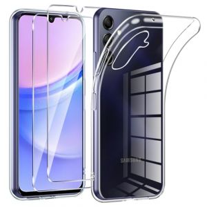 Phoona Coque pour Samsung Galaxy A15 4G/5G avec 2 Pièces Protection Écran en Verre Trempé,Ultra Transparente Silicone en Gel TPU Souple pour Samsung A15 Couqe,Antichoc Anti-Jaune Etui Bumper (WEST COAST KNITWEAR EU, neuf)