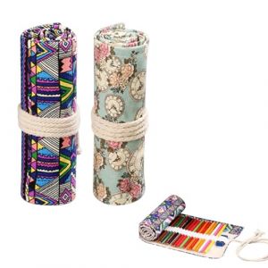 2 Pi&egrave;ces Trousse &agrave; Crayons &agrave; 24 Trous, Enroulables pour Crayons de Couleur, pour &eacute;tudiants, pinceaux, &eacute;cole d'artiste et bureau (ANETTEE GLOBALISS, neuf)