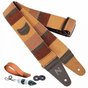 Nefelibata Sangle de guitare avec poche pour médiators, extrémités en cuir de vache pour basse, guitare électrique et acoustique, livrée avec bouton de sangle, 1 paire de verrous de sangle et 4 (zsfeiniao, neuf)