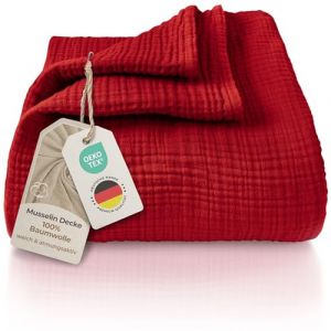 LAYNENBURG Premium Mousseline Couvre-lit 220 x 240 cm XXL - 100% Coton - Couverture en Coton Extra Doux pour se blottir, Couvre-lit, Couvre-canap&eacute;, Couvre-canap&eacute; (Bordeaux) (Torrex24, neuf)