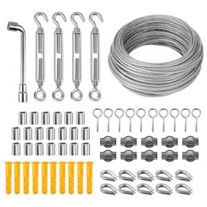 Idota Cable Acier 3mm Cable Inox 30 m avec Tendeur Cable, Piton à Visser, Serre Cable Inox, Clé, Cosses à Câble, Manchons en Aluminium (Richer Direct, neuf)