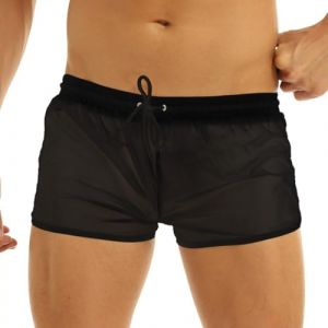 CHICTRY Homme Short de Bain Natation Piscine Caleçons Short de Nuit Pyjama Taille Elastique Lingerie de Nuit Sexy Coquine Hot String Slip de Bain Transparent Thong Underwear Noir XXL (chictry, neuf)