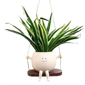 Pot de fleurs suspendu avec balançoire et visage souriant, joli pot de fleurs, pot de fleurs suspendu pour plantes, pots de fleurs en résine pour l'extérieur et l'intérieur, pot de fleurs suspendu (Rosa Business, neuf)