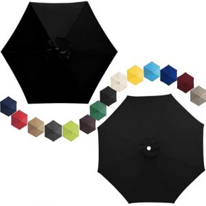 Auvent de Remplacement pour Parasol de Terrasse de 3.0m/2.7m/2.30m/2.0m, 6 Baleines/8 Baleines Housse de Rechange pour Parasol D'extérieur, Toile de Parasol Déporté, Imperméable(Noir,3.0m/6 Arms) (LYLSD, neuf)