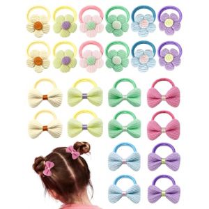 MEDIHOOL Lot de 24 &eacute;lastiques &agrave; cheveux pour petites filles, chouchous &eacute;lastiques &agrave; fleurs mignonnes pour tous les types de cheveux (嘉姚商贸部, neuf)