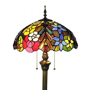 Tokira Tiffany Lampadaire E27, Belle Fleur Lampadaire Tiffany Style Européen Adapté au Salon Chambre, 16 Pouces Perles de Raisin Fait Main Verre Multicolore Abat-jour[Sans Ampoule] (TIFFANY  FACTORY, neuf)