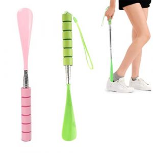 YanBous 2 Pièces Chausse Pied Long Manche Telescopique Extensible Grand Plastique Chaussé Pieds Pour Hommes Femmes Enfant Seniors（vert 、Rose） (YANSIYA SARL, neuf)