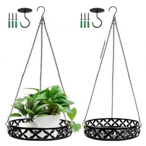 Jardinières Suspendues En Métal Noir,Panier De Fleurs À Suspendre En Métal Avec Crochet De Plafond,Chaîne De Suspension,Pots De Fleurs À Suspendre,Pot De Décoration A Suspendre Pour Plantes(22Cm,25Cm) (CEANNA, neuf)