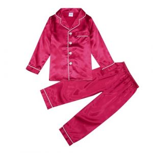 Pyjama Fille Enfants B&eacute;b&eacute; Fille Gar&ccedil;on Satin Pyjama Ensemble de Pyjama en Satin Satin Pyjama Ensemble Enfants Ensemble &Agrave; Manches Longues Hauts Boutonn&eacute;s Pyjama Chemise + Pantalon Long (GUnakd, neuf)