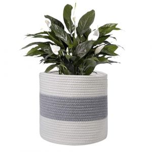 KMERCE Grand Pot de Fleurs Tressé, Cache Pot Plante Interieur, Panier à Plantes en Corde de Coton pour décoration Intérieure, Panier de Rangement pour Jouets, Vêtements - Diamètre 30cm (Slton, neuf)