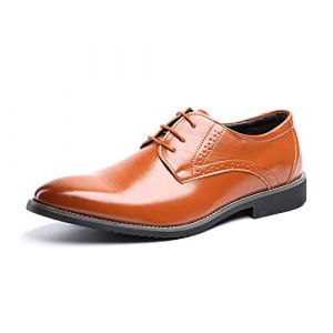 Chaussure Homme Derby Oxford Homme Classique Brogues Casual Mariage Chaussures Dressing Lacets Cuir Vernis 1016 Kaki Taille 40 (Free Mobile OU, neuf)