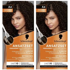 Schwarzkopf Kit de racines A4 brun foncé niveau 3 (2 x 45 ml), couleur permanente pour cacher la racine des cheveux en seulement 10 minutes, couleur de racines pour des transitions harmonieuses (sk.verkauf, neuf)