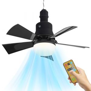 JOPWUE Ventilateur de Plafond avec Lampe et T&eacute;l&eacute;commande - 40W, Douille E27, 3 Vitesses, 6 Pales, Timing, Dimmable LED pour Chambre, Salon (Noir) (QIANSHENG LTD, neuf)