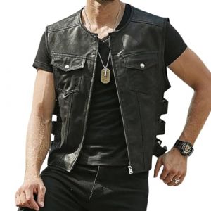 Oanviso Gilet en Cuir pour Homme Veste en Cuir Veste sans Manches Faux Cuir Mode Rétro Moto Gilets avec Fermetures Eclair Gilet en PU-Cuir Blouson Coupe Ajustée A Noir M (Shopping tide, neuf)