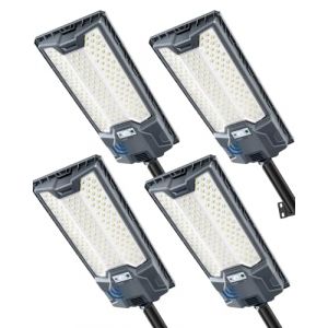 Sararoom 4Pack 400w Solaire Exterieur Lampadaire - 153 LED D&eacute;Tecteur de Projecteur LED Jardin Lampe avec T&eacute;L&eacute;Commande 6500k Blanc Froid IP65 Impermable R&eacute;verb&egrave;res Solaire Pour Rue Garage &Eacute;clairage (firstpay, neuf)