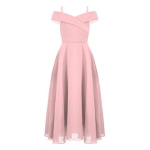 iiniim Robe C&eacute;r&eacute;monie Soir&eacute;e Cocktail Enfant Fille Robe &Eacute;paules Denudee sans Manches Tenue Demoiselles d'honneur Princesse Robes Mousseline De Soie 4-16 Ans Rose 15-16 Ans (yunduantong, neuf)