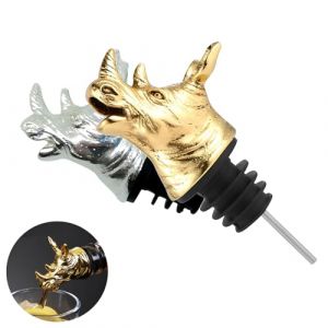 Lot de 2 Becs Verseurs Pour Bouteilles De Vin, R&eacute;utilisable Bouchon De Bouteille De Vin en M&eacute;tal, Cr&eacute;atif Bec Verseur Tete De Cerf Animal, Bec Verseur Alcool,Outils Pour Vin Huile (rhinoc&eacute;ros) (Lemonsearch, neuf)