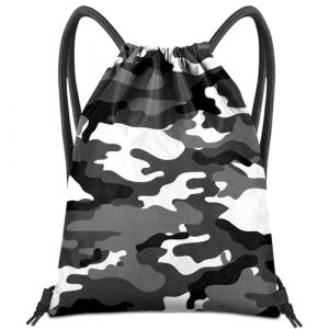 BHAHB Sac à dos étanche avec Cordons de Serrage‌, Pour Sport, Plage, Piscine & Voyage, Style Mignon pour homme et femme (Z16-Camouflage noir) (Yosadol, neuf)