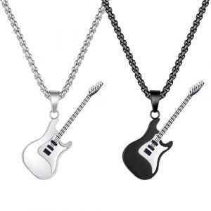 Liitata Lot de 2 colliers avec pendentif en forme de guitare en acier inoxydable - Collier rock punk hip hop pour hommes et femmes - Argent noir (Liitata, neuf)