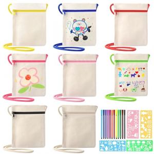 Sacs en Tissu à Peindre 8 Pièces Sac en Tissu à Peindre pour Enfant Tissu Zippée Trousse a Colorier avec 12 Crayons Couleur et Gabaritdessin pour DIY Cadeaux Fête Anniversaire (Xsoeu, neuf)