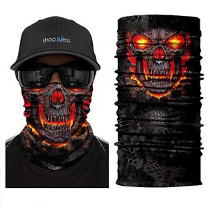 ShopINess Cache-Cou Moto Multifonction Tête de Mort – Tour de Cou Sport Homme Femme, Foulard Bandana Masque Crâne pour Moto, Ski, Randonnée, Halloween (Burning) (ShopINess, neuf)