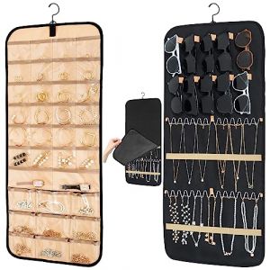 Penderie penderie bijoux rangement rack - Collier boucles d'oreilles lunettes de soleil cravate rack rangement avec housse poussière et crochet en métal bijoux rangement présentoir 1pc, grand, noir (Pu tian shi suo su mao yi you xian gong si, neuf)