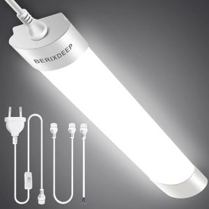 Reglette LED 60cm, 18W 1800lm 4000K Luminaire Plafonnier &Eacute;tanche IP65, Connectable Tube LED avec Interrupteur pour locaux humides, Atelier, Garage, Plafond, Bureau, Hangar, Cuisine, Naturel Blanc (berixled, neuf)