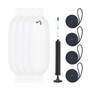 Mesle Pare-Battage Dura Lot de 4 avec Corde & Pompe, ø 14 cm | 51 cm Long, Défense de Bateau Yacht Jet-Ski, Bouée Pare Battage cylindrique Gonflable (Mesle Watersports, neuf)
