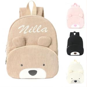 Sac a Dos Enfant Personnalisé Prenom, Bebe Cartable Maternelle Fille & Garcon, Velours Côtelé Ours Sac Personnalisable Enfant Ecole Crèche Primaire, Petit sac à école avancée pour Enfant (Khaki) (Thalopolis, neuf)