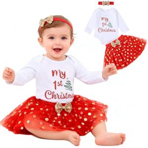 Robe Noel Bebe, Tenue Noel Bebe Fille, Mon Premier Noels Ensemble, Pyjama Noels Bebé, Robe de Noël Bébé Fille Body + Tutu + Bandeau Nouveau-né Costume Noël bébé 3-6 Mois (NineHansen, neuf)