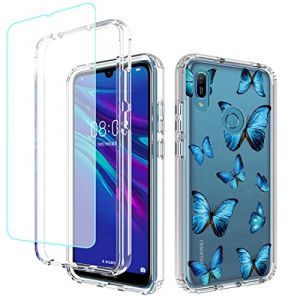 Sidande Coque pour Huawei Y6 2019/Y6 Prime 2019/Y6s/Honor 8A avec Protection d'&eacute;cran en Verre tremp&eacute;, Coque int&eacute;grale Antichoc en TPU Floral Souple Transparent pour Huawei Y6 2019 Papillon (booceicd, neuf)