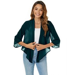 Famrrifuu Femme Bol&eacute;ro Court Gilet L&eacute;ger Manches 3/4 Bol&eacute;ro Cardigan &Eacute;l&eacute;gant Veste Courte Mousseline de Soie,Vert,S (TengGD, neuf)