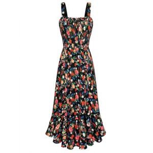 GRACE KARIN Robe longue boh&eacute;mienne pour femme avec imprim&eacute; floral sans manches &agrave; bretelles spaghetti, robe de loisirs maxi, robe de plage, robe de vacances, L (Zexxxy, neuf)