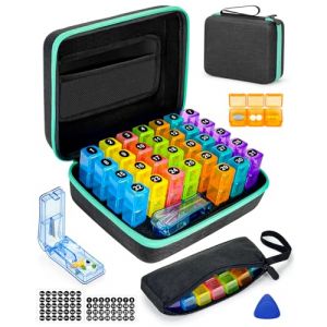 Friwole Pilulier mensuel 3 fois par jour, boîte de rangement pour médicaments avec coque rigide portable et coupe-pilules, pilulier de 31 jours avec autocollant mensuel et hebdomadaire (Ma Boutique Élégante, neuf)